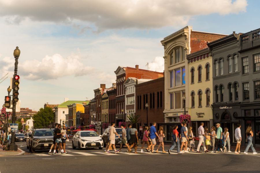 Pedestrians crossing the street in Georgetown