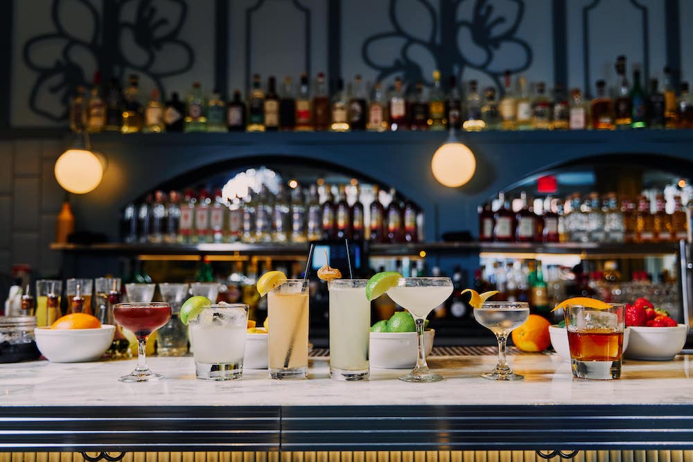 Cocktails lined up on the bar