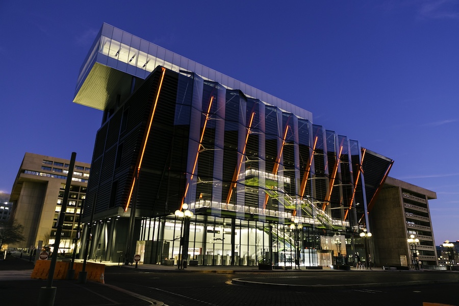 spy museum night time exterior