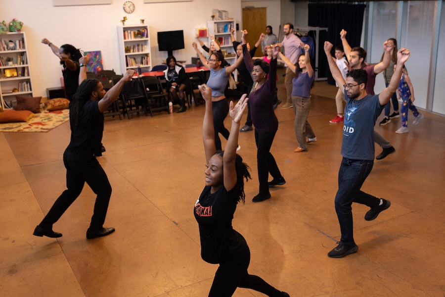 People participating in a lively dance class.